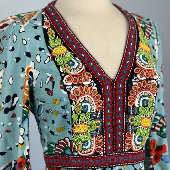 ANTHROPOLOGIE Akemi + Kin Karmina Sky Blue Beaded Dress with Pockets Size 2 - Picture 6 of 14